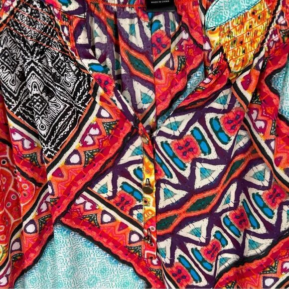 Investments ll Tunic Colorful Bright Smocked Neckline Button Placket Top 2X - Picture 7 of 8